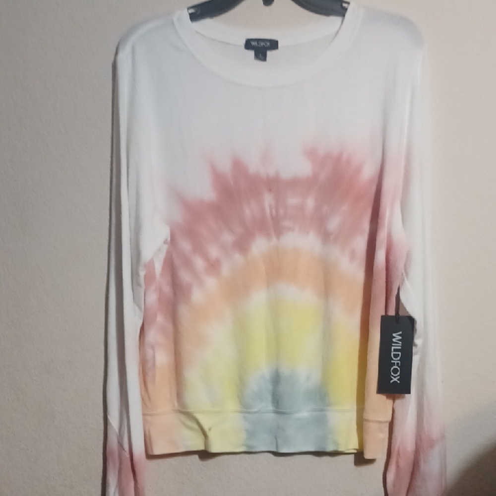 Wildfox Pink and White Long Sleeve Relaxed Sweatshirt